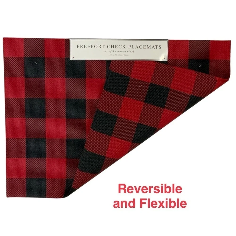 Benson Mills Placements Buffalo Check Plaid Reversible Woven Red Black Set of 4